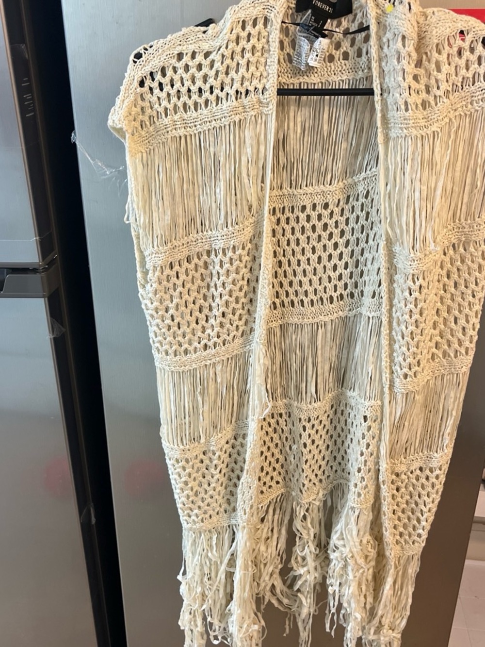 Forever 21 Ivory Crochet Fringe Vest Cover-Up
